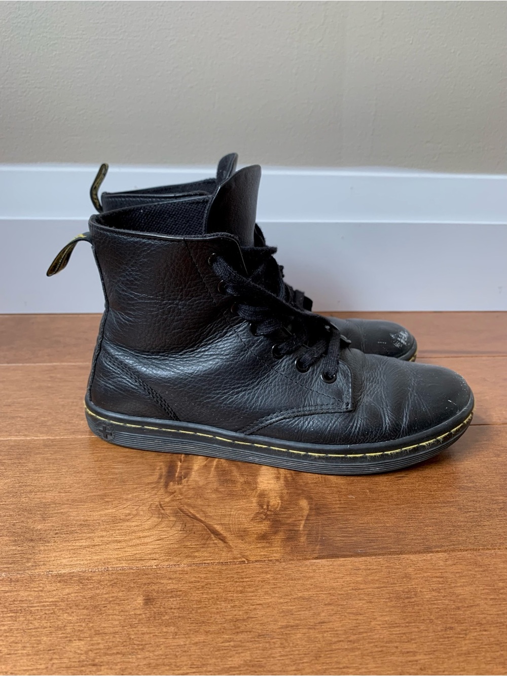Dr. Martens Black Leather Mid-Top Lace-Up Boots